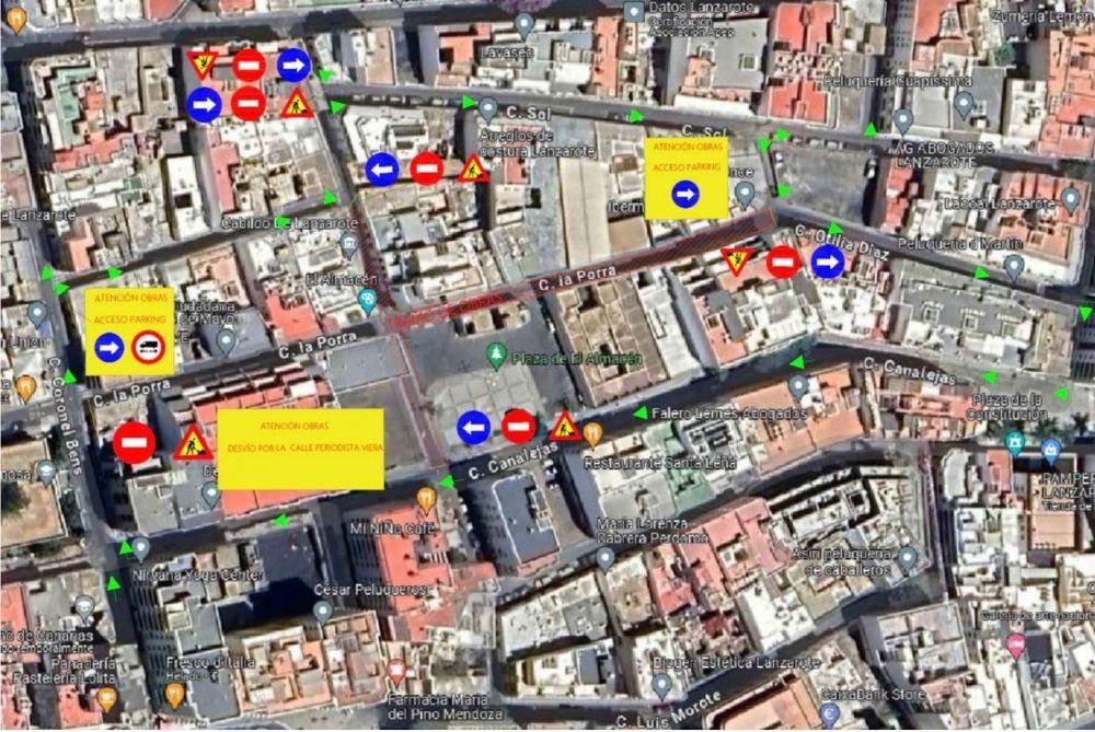 Mapa con los cortes de las calles