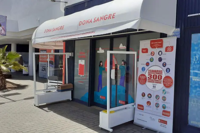 Puesto de donación de sangre.