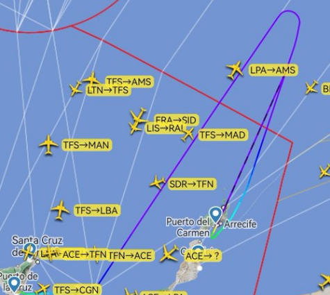 Recorrido del avión desviado