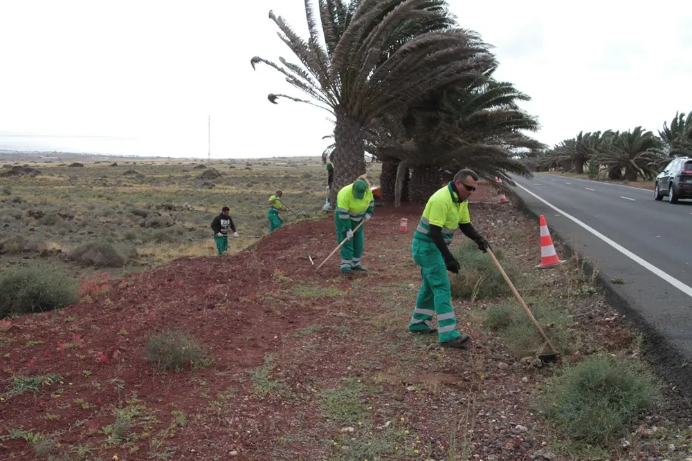 Trabajadores de limpieza de márgenes de carreteras.