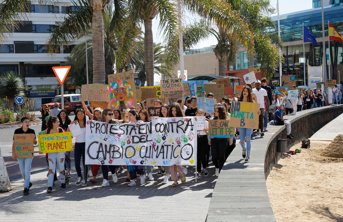 Manifestación de jóvenes contra el cambio climático en Arrecife en 2019.