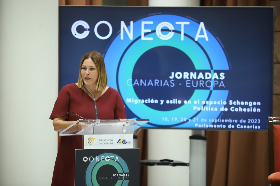 Astrid Pérez en la clausura de las Jornadas Conecta Canarias Europa.