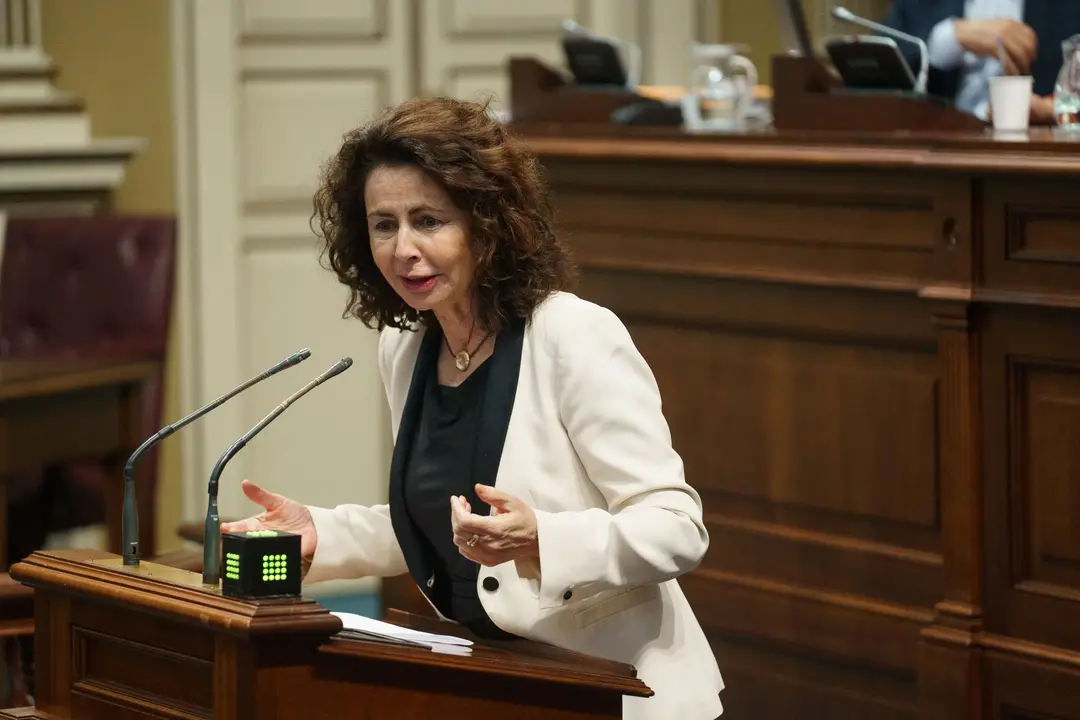 La consejera de Hacienda y Relaciones con la Unión Europea del Gobierno de Canarias, Matilde Asián, durante el pleno del Parlamento de Canarias.