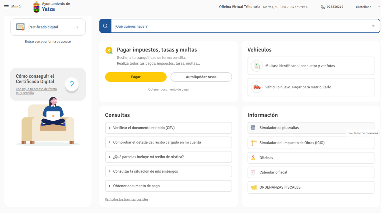 Captura web de tributos Yaiza.