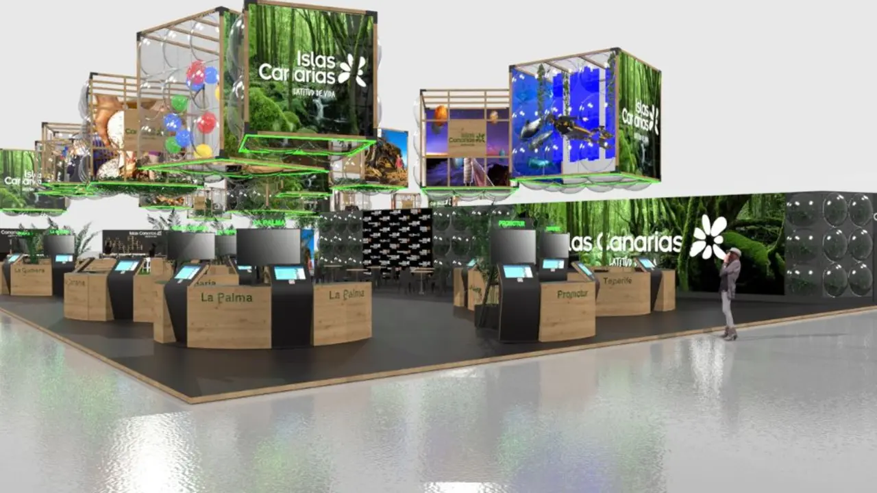 Recreaci&oacute;n del pabell&oacute;n de Canarias en Fitur 2023