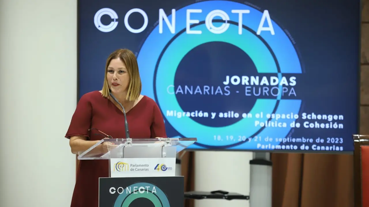 Astrid Pérez en la clausura de las Jornadas Conecta Canarias Europa.