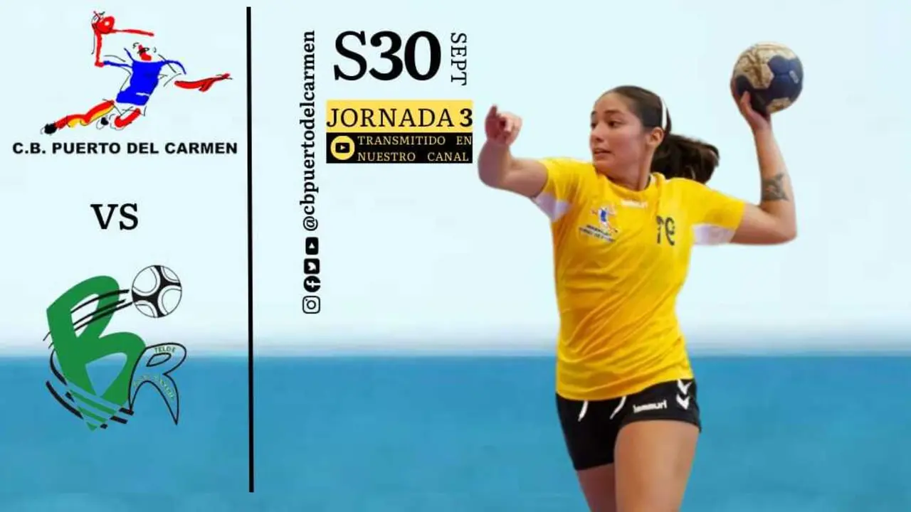 Cartel del partido del CB Puerto del Carmen frente al Rocasa.