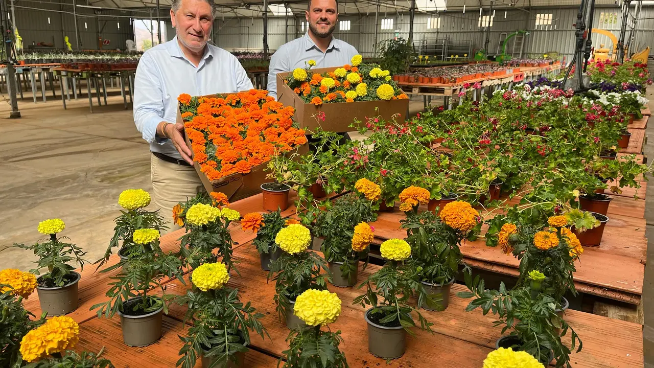 Yonathan de León y Roberto Herbón visitan el vivero municipal antes del arranque de esta iniciativa para embellecer la ciudad de Arrecife