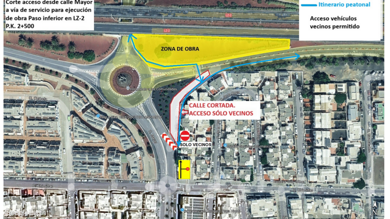 Obras Públicas reordena el tráfico en San Bartolomé para continuar con las obras del nuevo paso inferior de la LZ-2.