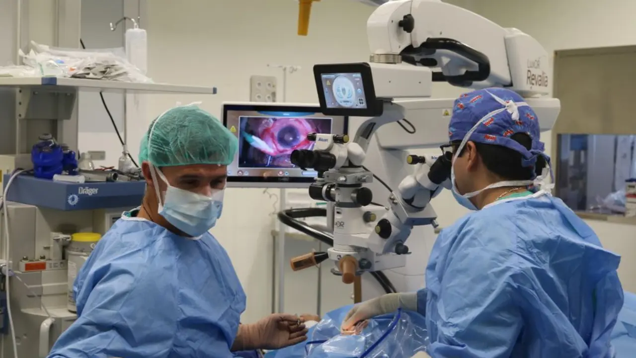 Un momento de la cirug&iacute;a v&iacute;treorretiniana
