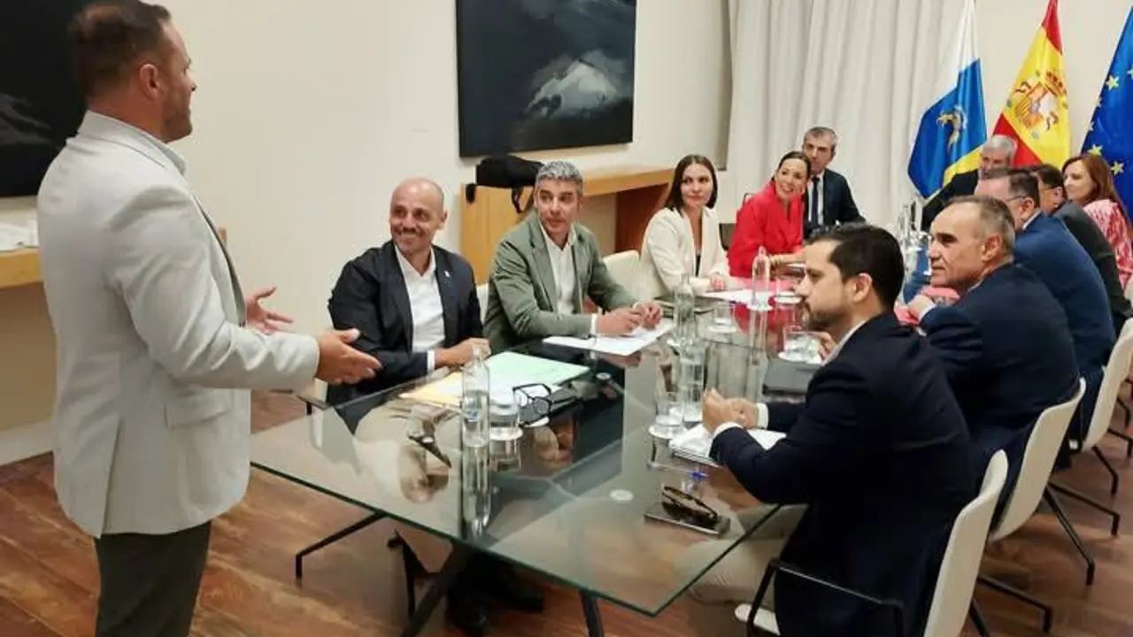 El alcalde de Arrecife Yonathan de León en la reunión del Consejo de Gobierno de Canarias del pasado abril, reunido en Arrecife, donde se aprobó esta subvención para obras del Consejo Insular de Aguas en Argana