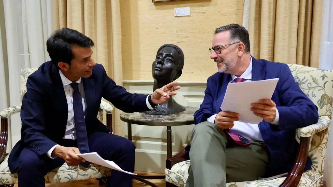 Marcos Bergaz (PSOE) junto al consejero de educación Poli Suárez (PP) en el Parlamento de Canarias  (1)