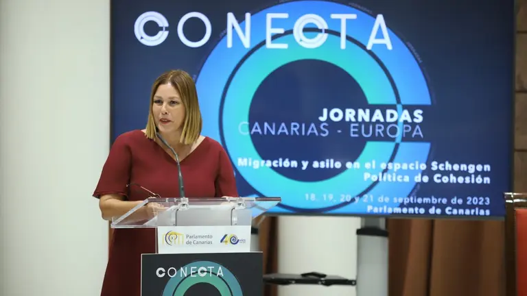 Astrid Pérez en la clausura de las Jornadas Conecta Canarias Europa.