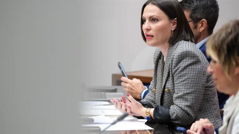 La consejera de Universidades, Ciencia e Innovación y Cultura del Gobierno de Canarias, Migdalia Machín, comparece en comisión parlamentaria. Foto Alberto Valdés, EFE.