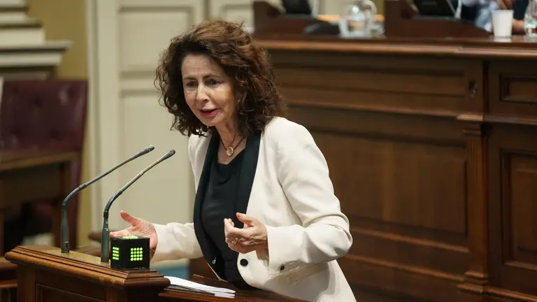 La consejera de Hacienda y Relaciones con la Unión Europea del Gobierno de Canarias, Matilde Asián, durante el pleno del Parlamento de Canarias.