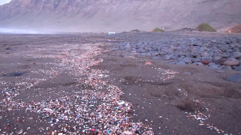 Playa de Famara, Lanzarote, donde se aprecian microplásticos y pellets. Autor: Alicia Herrera.