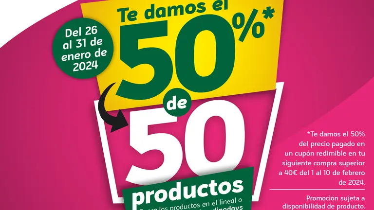 HiperDino lanza una promoción de 50 productos al 50% en una selección de productos.