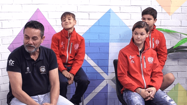 José Antonio Lasso y los karatecas Caleb Padrón, Marius Sasu y Amilie Skiba