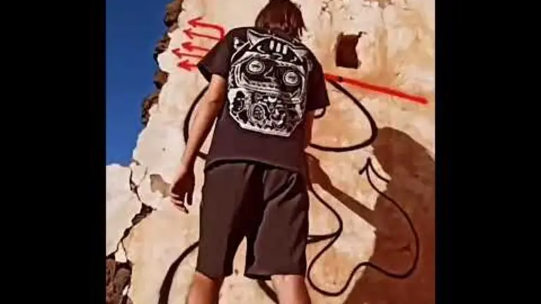 "Artista" italiano pintando en una pared de Lanzarote.