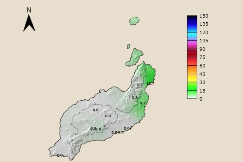 Mapa de lluvias en Lanzarote