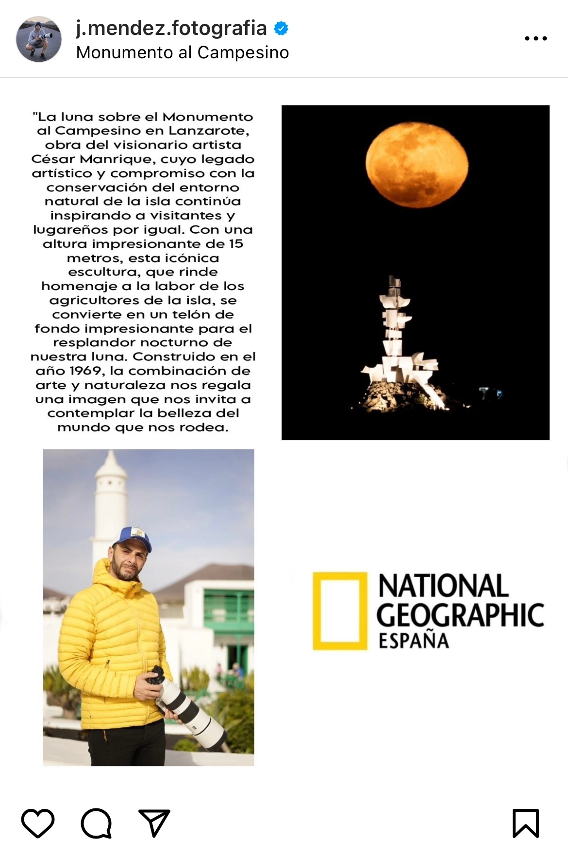 Publicación de Méndez sobre 'National Geographic'.