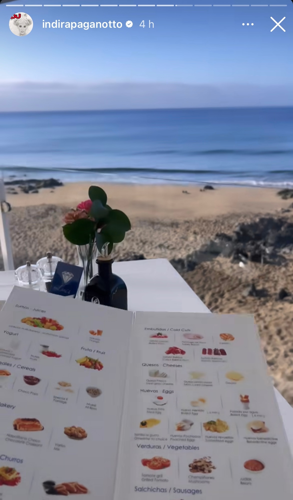 Historia de Instagram de Indira Paganotto en Puerto del Carmen.