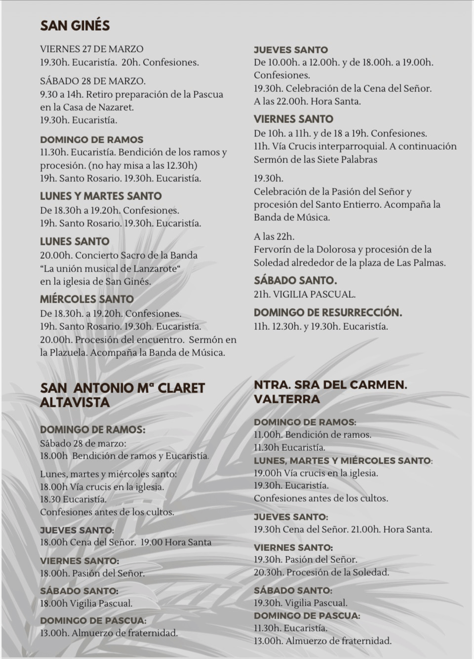 Programación de la Semana Santa